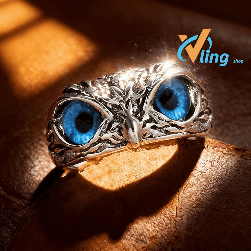 Doodad Co. Evil Eye Owl Ring — Adjustable Fit, Antique Silver Finish