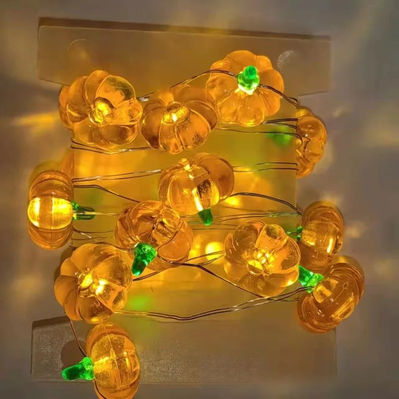 Doodad Co. Pumpkin String Lights — 10-LED Garland, Battery Powered Halloween Glow