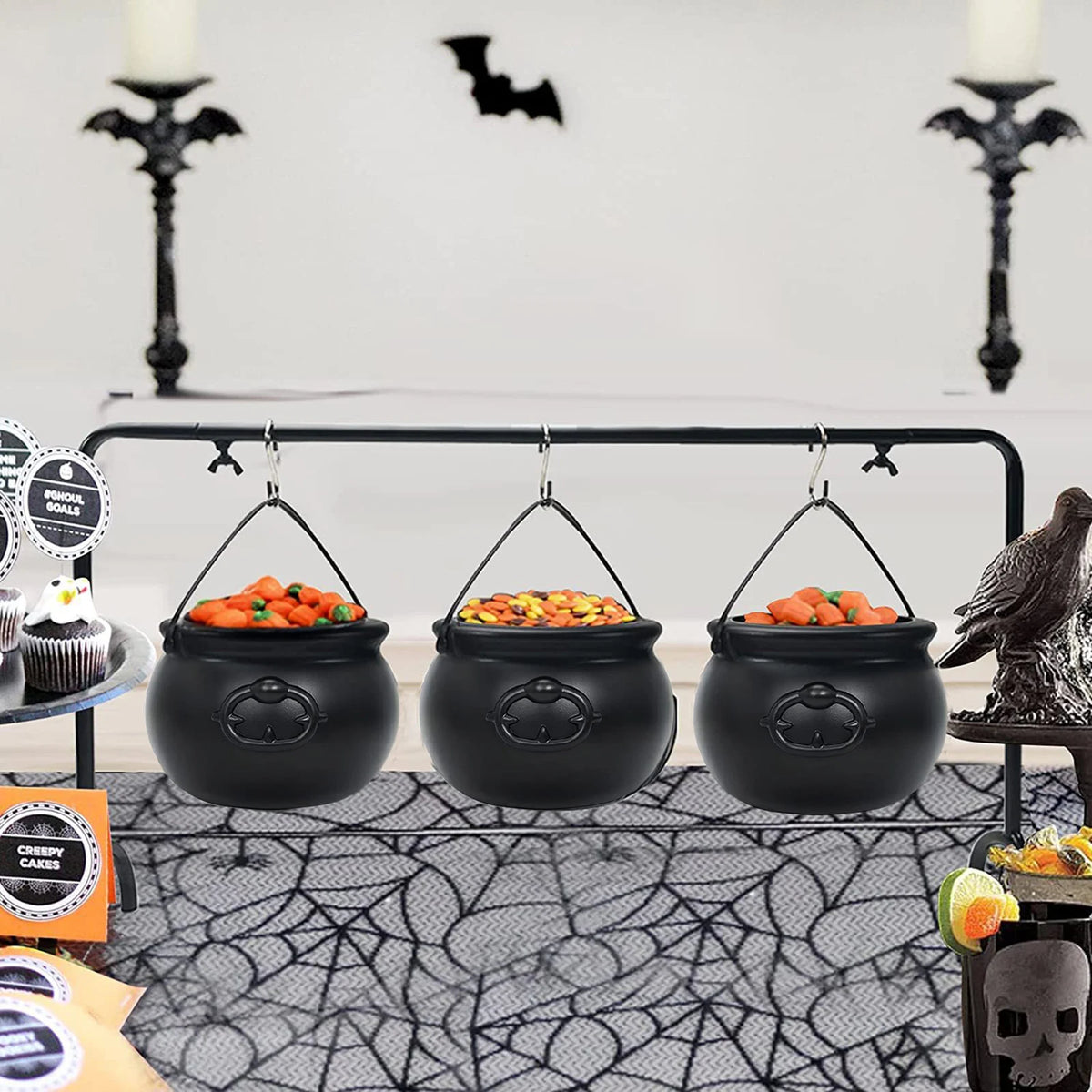 Doodad Co. Cauldron Candy Bowl — Iron Rack Stand, Trick-or-Treat Ready