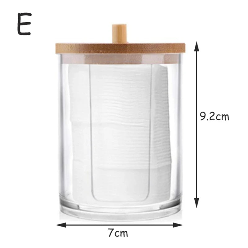 Doodad Co. Acrylic Cotton Pad Organizer — Bamboo Lid, Bathroom Storage