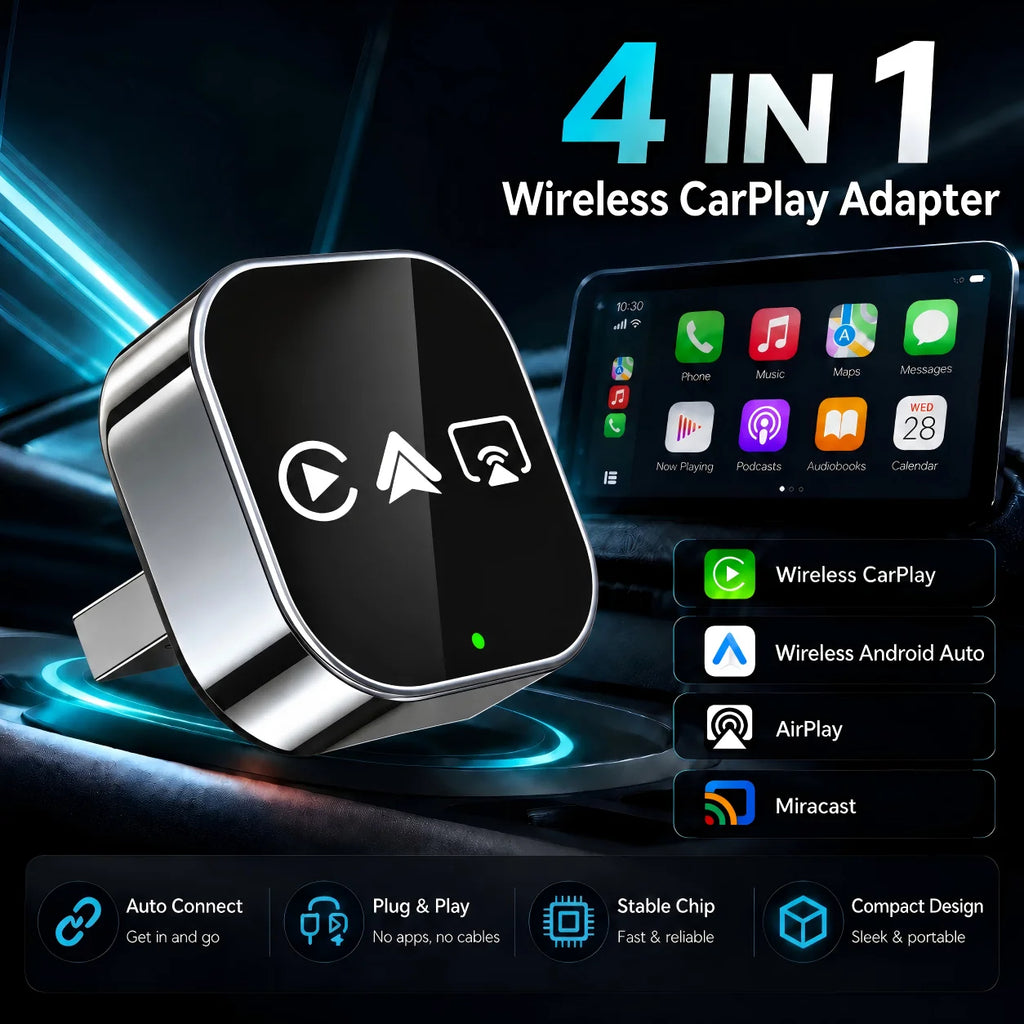 Doodad Co. 4-in-1 Wireless CarPlay Adapter — Instant Wired-to-Wireless Upgrade