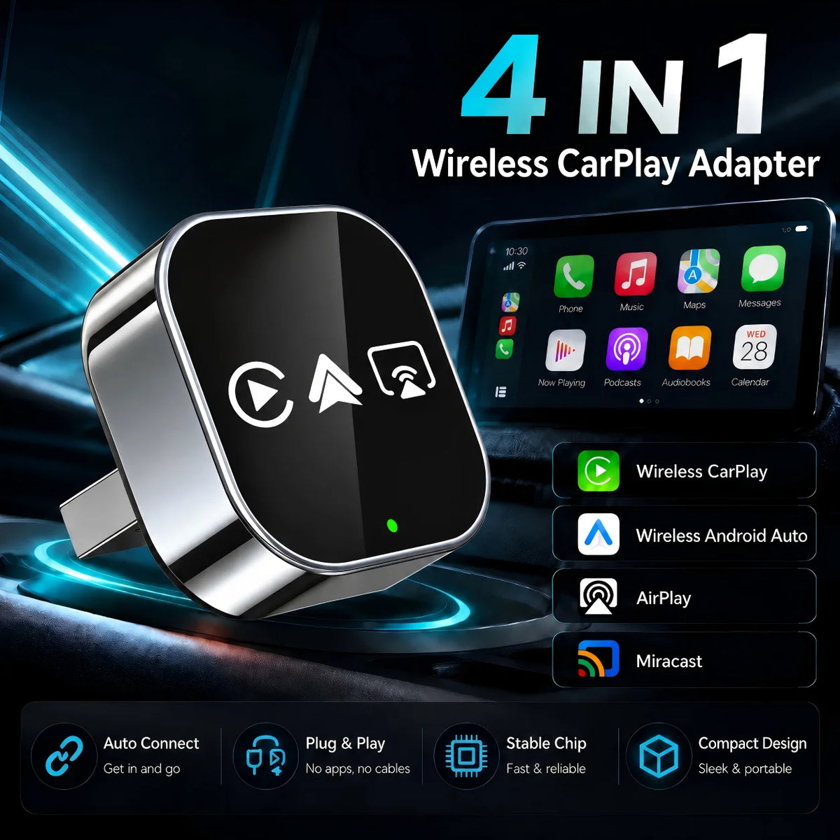 Doodad Co. 4-in-1 Wireless CarPlay Adapter — Instant Wired-to-Wireless Upgrade