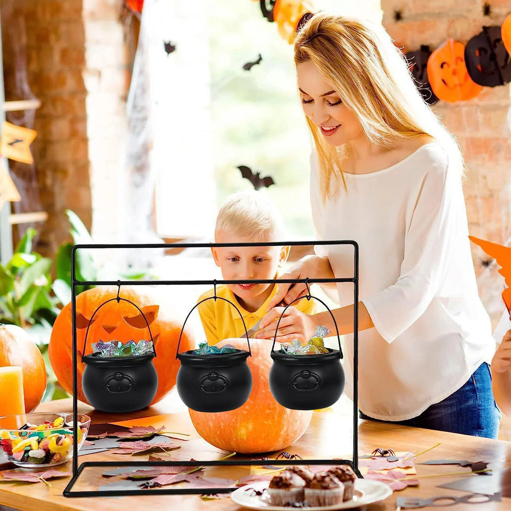 Doodad Co. Cauldron Candy Bowl — Iron Rack Stand, Trick-or-Treat Ready