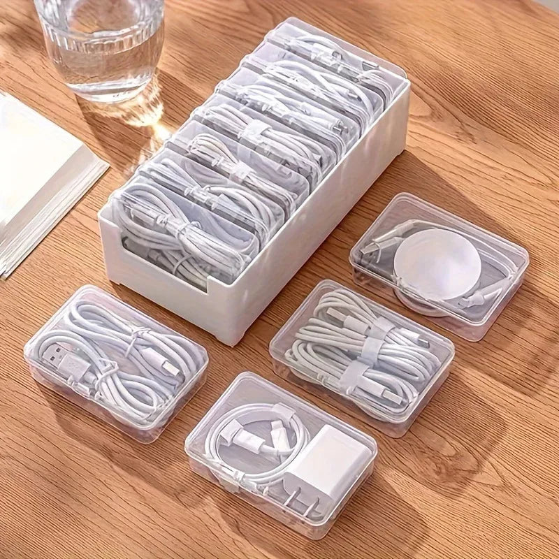 Doodad Co. Cable Storage Box — Transparent, Divided Compartments