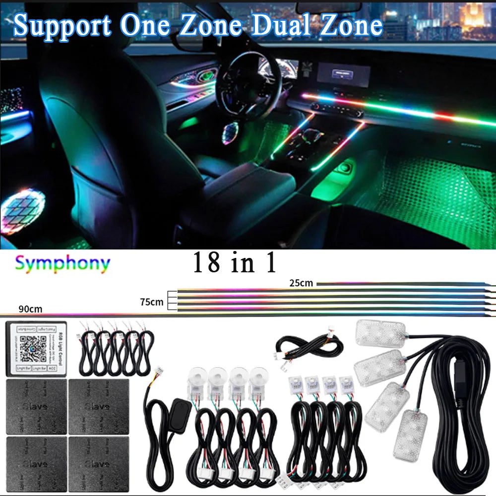 Doodad Co. RGB Car Ambient Light Strip — App-Controlled, 64-Color