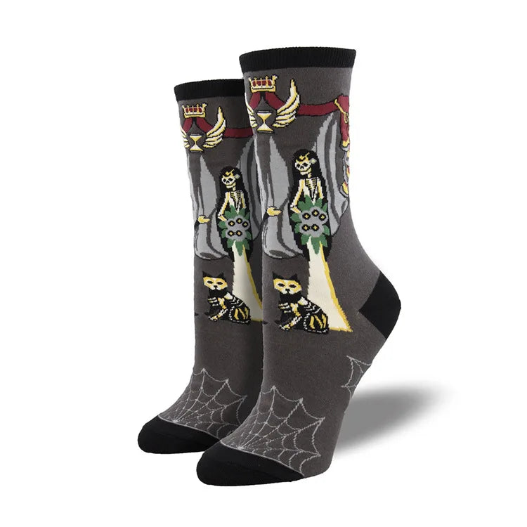 Doodad Co. Pumpkin Owl Crew Socks — Novelty Cotton, Unisex Halloween Fun