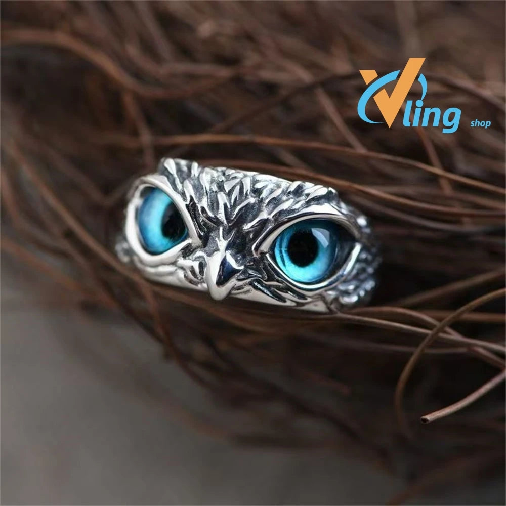 Doodad Co. Evil Eye Owl Ring — Adjustable Fit, Antique Silver Finish