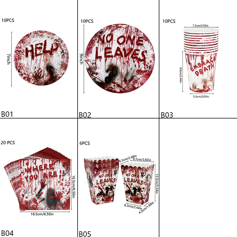 Doodad Co. Bloody Handprint Party Tableware — Plates, Cups & Popcorn Boxes