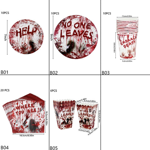 Doodad Co. Bloody Handprint Party Tableware — Plates, Cups & Popcorn Boxes