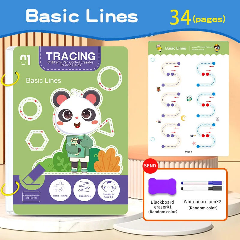 Doodad Co. Reusable Practice Book — Erasable Pen Included, 34 Pages