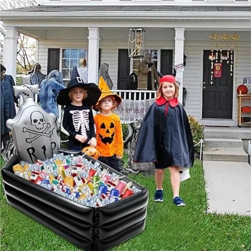 Doodad Co. Inflatable Skull Tombstone Prop — Giant Yard Decoration, Haunted House Showstopper