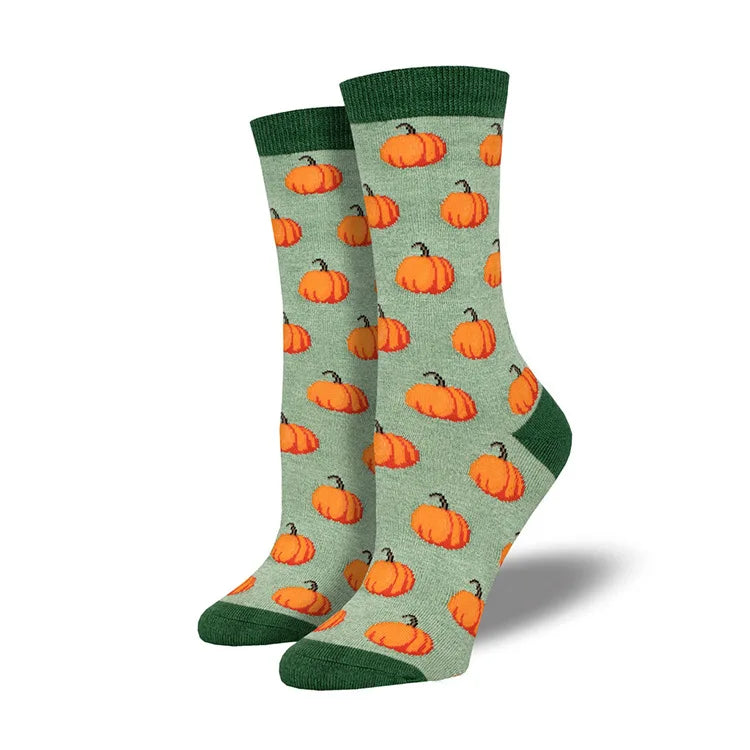 Doodad Co. Pumpkin Owl Crew Socks — Novelty Cotton, Unisex Halloween Fun