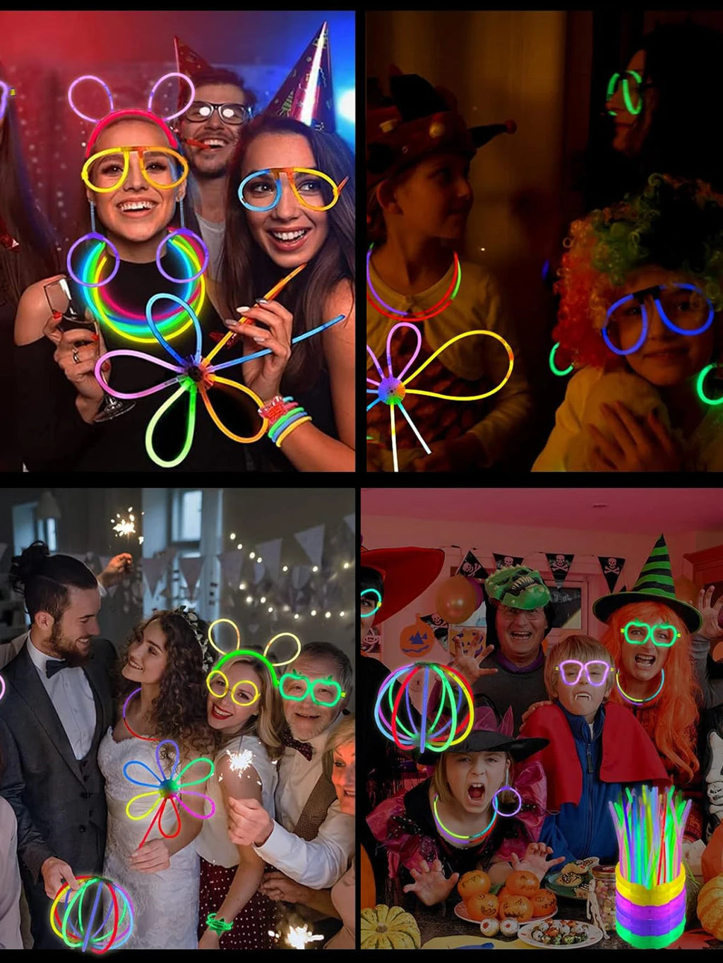Doodad Co. Glow Stick Necklaces & Bracelets — Multicolor Neon Glow, Bulk Party Pack
