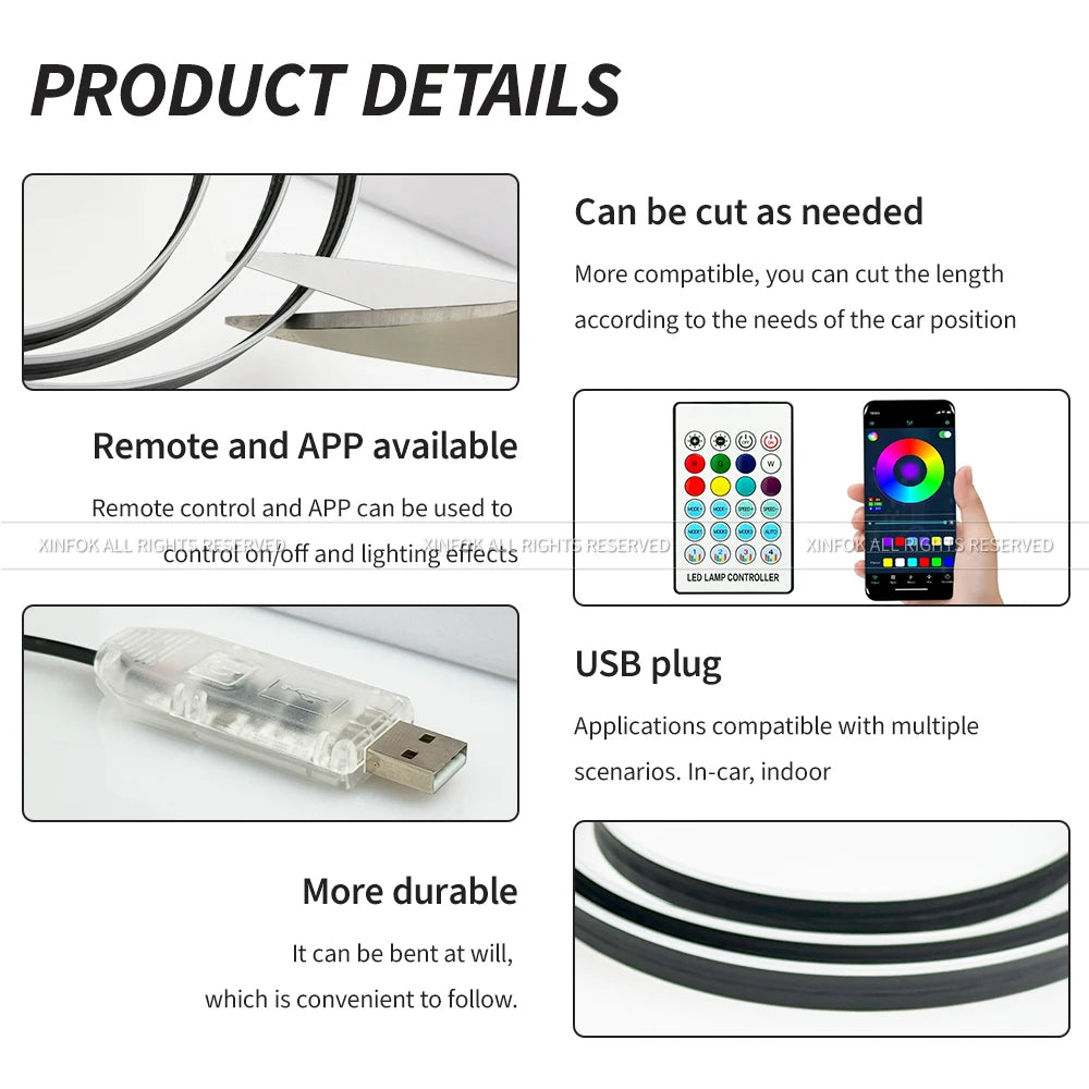 Doodad Co. Car Interior Ambient Light Kit — App-Controlled RGB Acrylic Strips