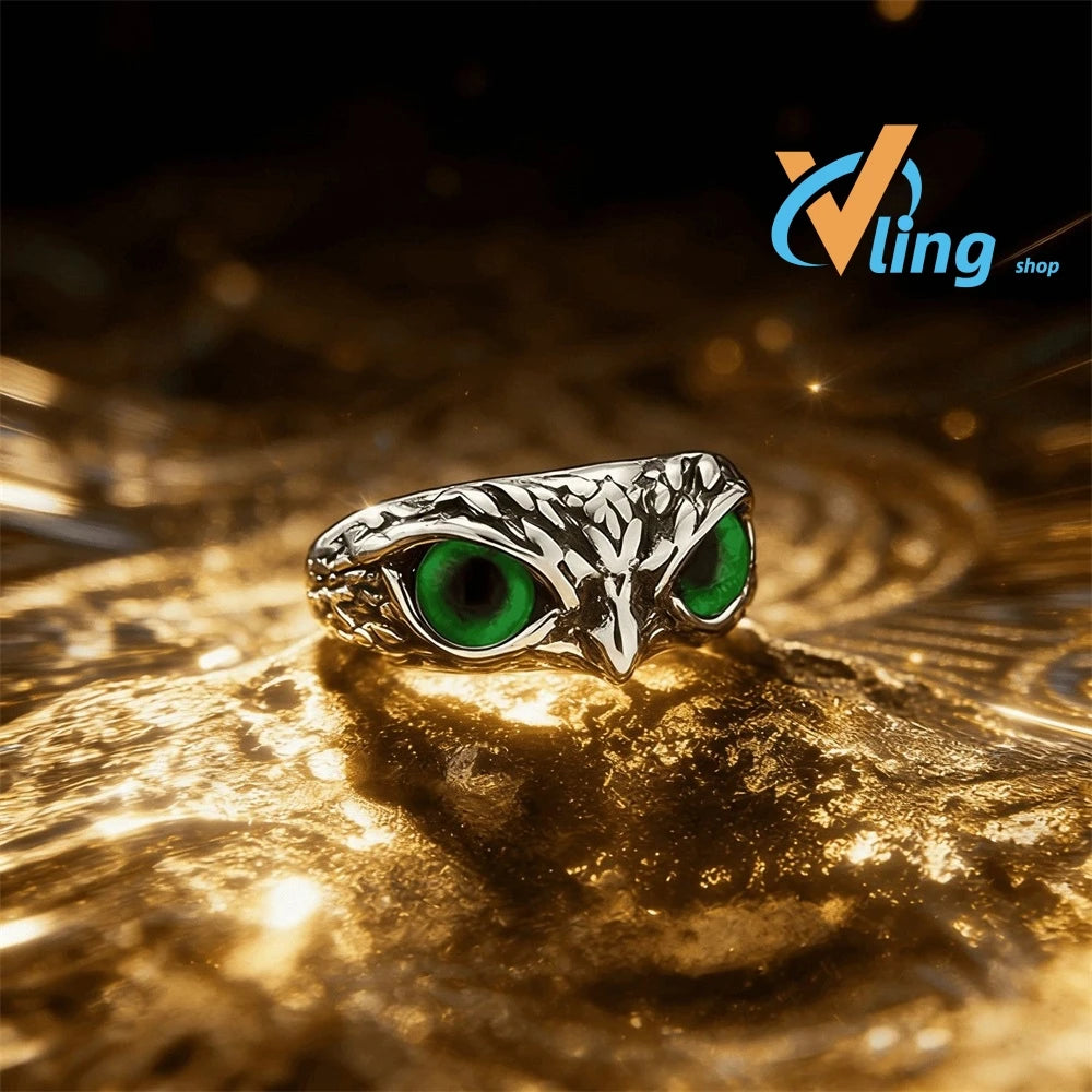 Doodad Co. Evil Eye Owl Ring — Adjustable Fit, Antique Silver Finish
