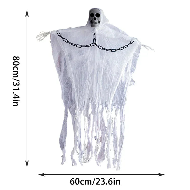 Doodad Co. Hanging Gauze Ghost — Skeleton Skull Yard Prop, Haunted House Decor