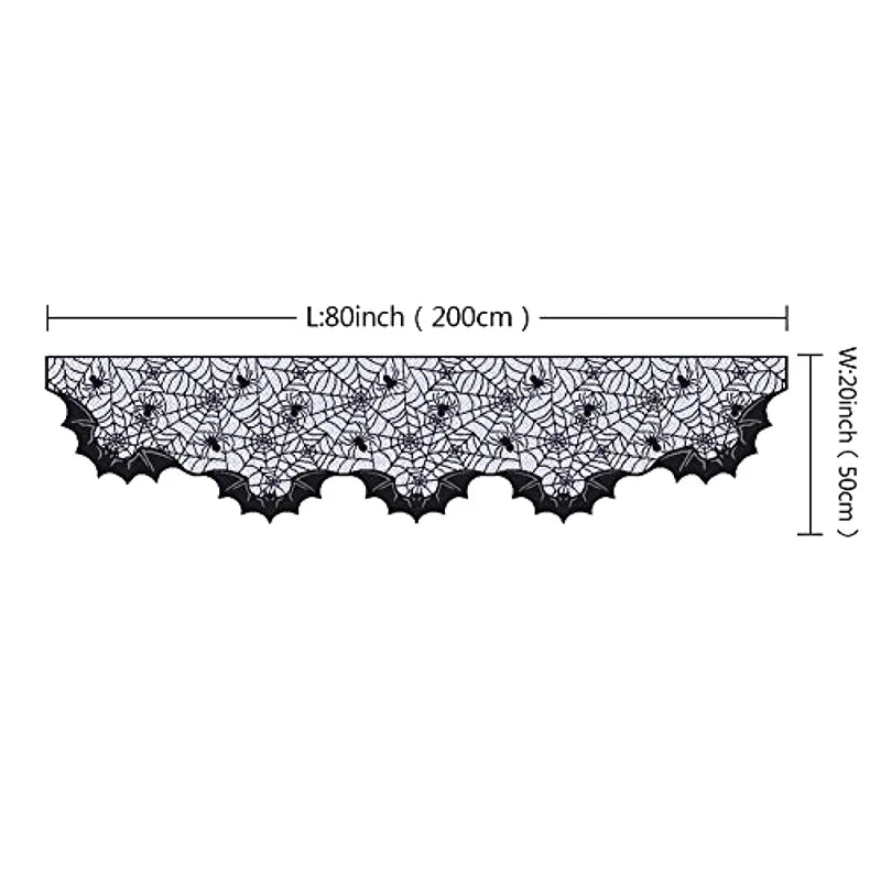 Doodad Co. Lace Skull & Spider Web Table Runner — Fireplace Mantel Scarf, Gothic Halloween Decor