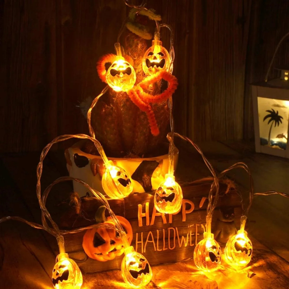 Doodad Co. Jack-O-Lantern Fairy Lights — Battery Powered, Indoor & Outdoor Halloween Glow
