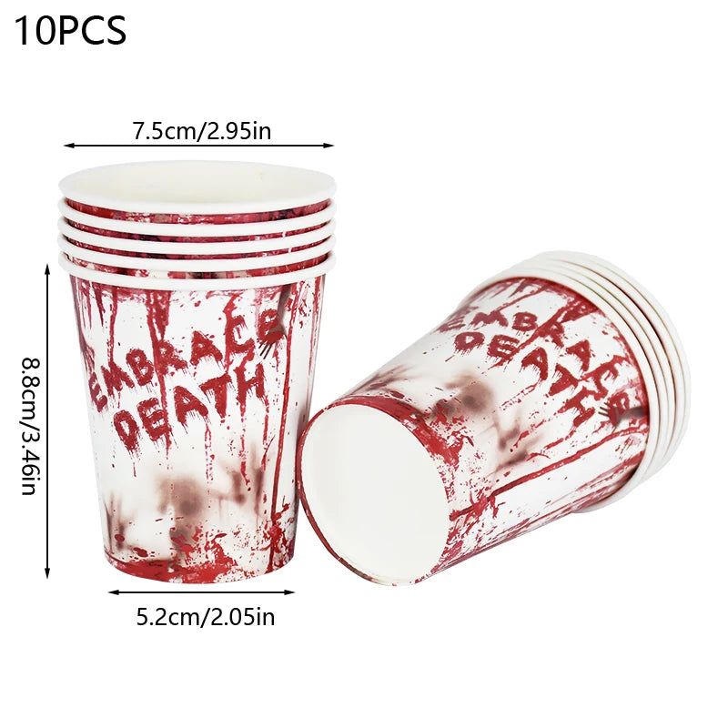 Doodad Co. Bloody Handprint Party Tableware — Plates, Cups & Popcorn Boxes