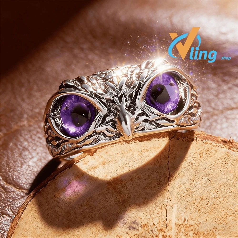 Doodad Co. Evil Eye Owl Ring — Adjustable Fit, Antique Silver Finish