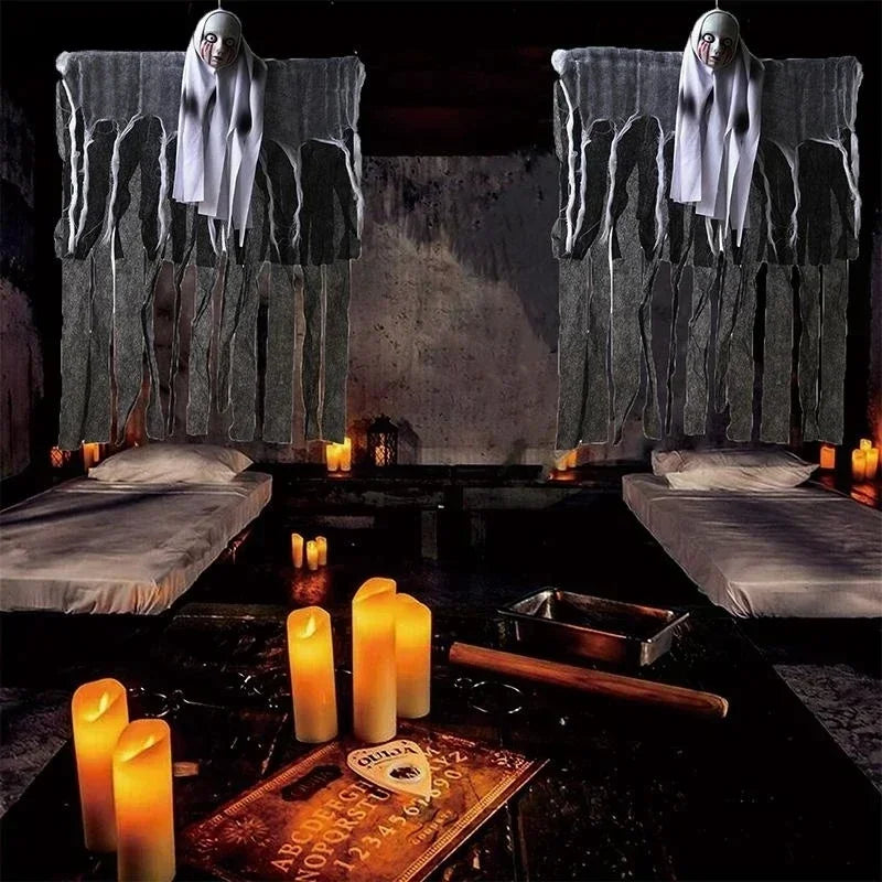Doodad Co. Hanging Gauze Ghost — Skeleton Skull Yard Prop, Haunted House Decor