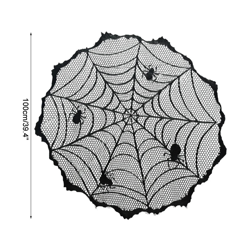 Doodad Co. Lace Skull & Spider Web Table Runner — Fireplace Mantel Scarf, Gothic Halloween Decor