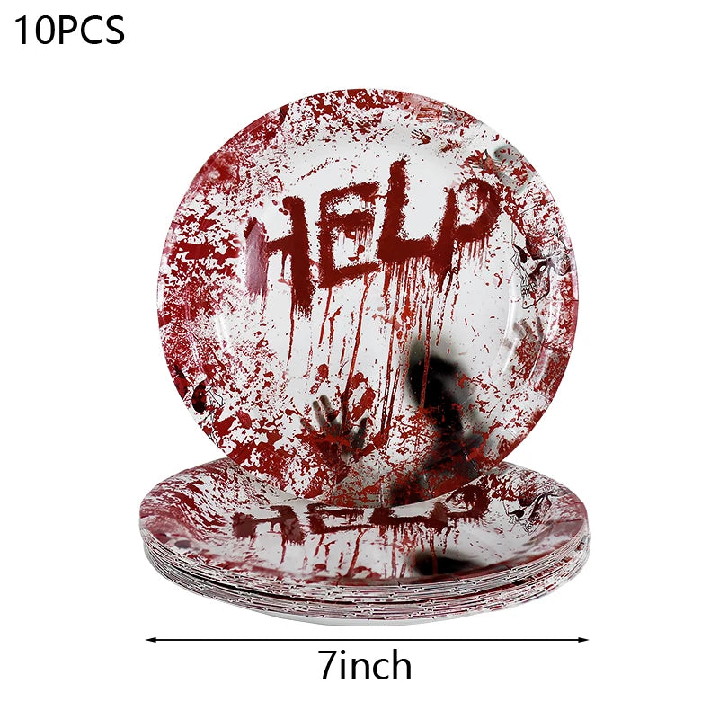 Doodad Co. Bloody Handprint Party Tableware — Plates, Cups & Popcorn Boxes