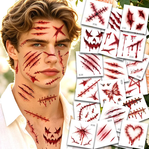 Doodad Co. Bloody Wound Tattoo Stickers — 20-Pack 3D Scars, Easy Apply & Remove