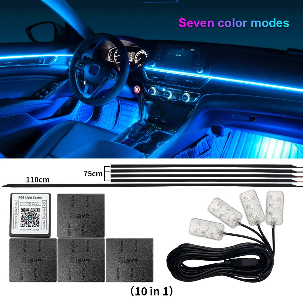 Doodad Co. RGB Car Ambient Light Strip — App-Controlled, 64-Color