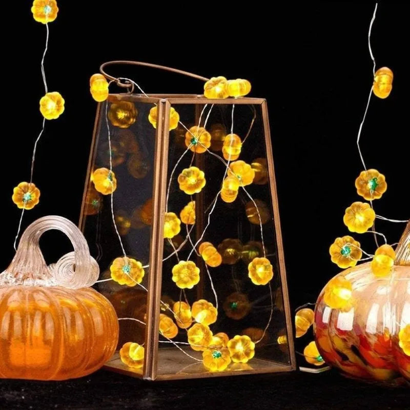 Doodad Co. Pumpkin String Lights — 10-LED Garland, Battery Powered Halloween Glow