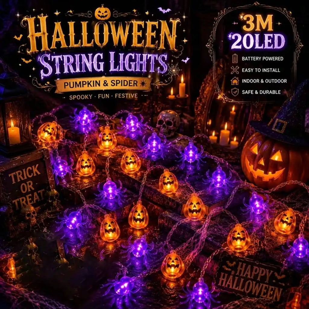 Doodad Co. Jack-O-Lantern Fairy Lights — Battery Powered, Indoor & Outdoor Halloween Glow