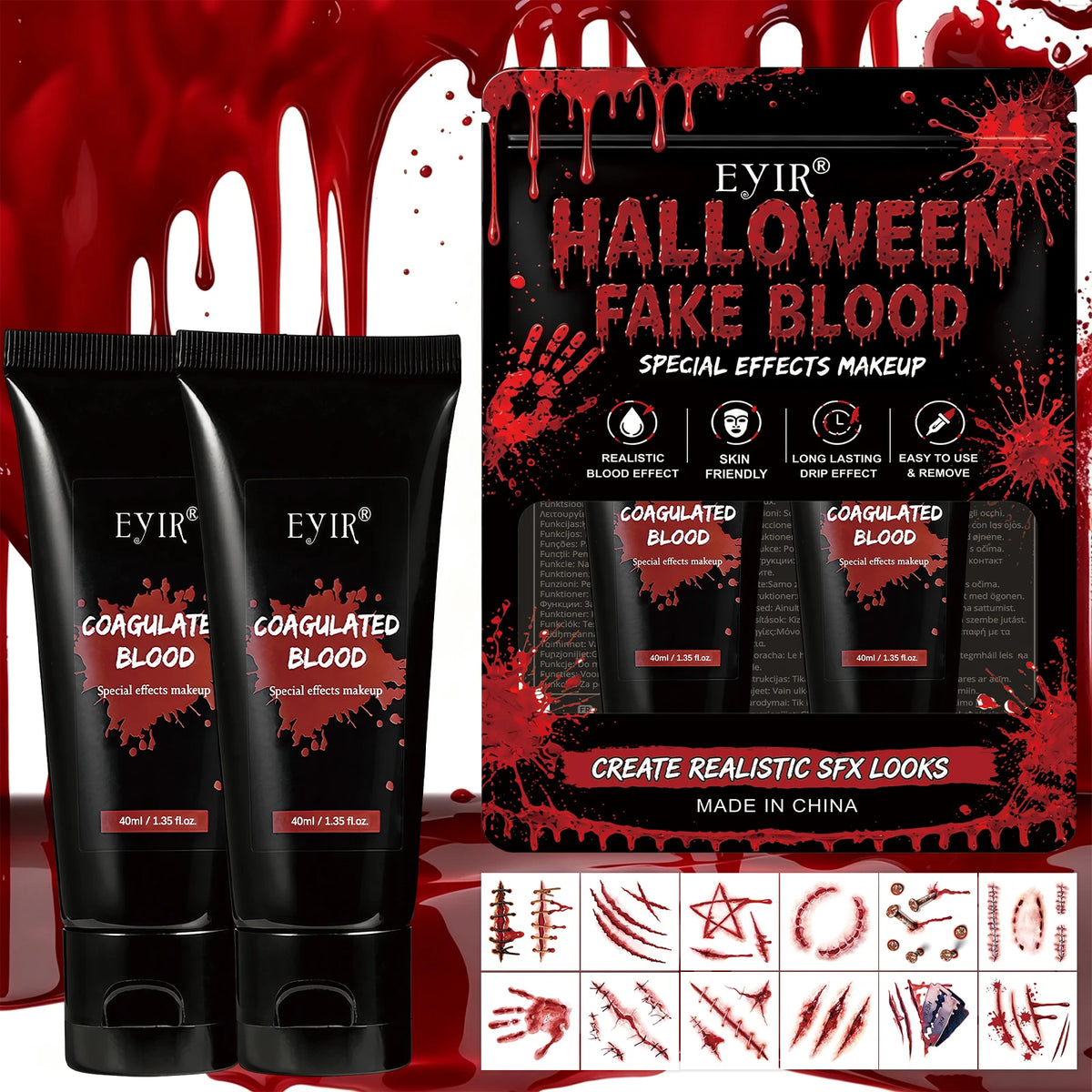 Doodad Co. Realistic SFX Blood Gel — 2-Pack Costume Makeup, Zombie & Vampire Ready