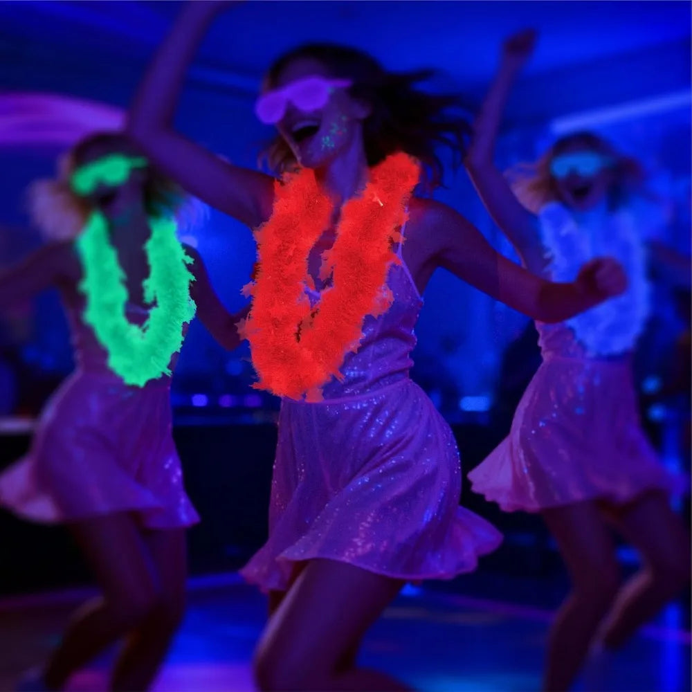 Doodad Co. Glow-in-the-Dark Tinsel Necklaces — Neon Blacklight Glow, 7-Piece Party Pack