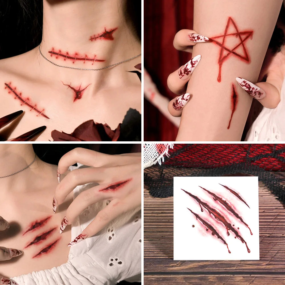 Doodad Co. Bloody Wound Tattoo Stickers — 20-Pack 3D Scars, Easy Apply & Remove