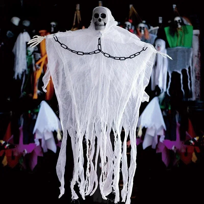 Doodad Co. Hanging Gauze Ghost — Skeleton Skull Yard Prop, Haunted House Decor