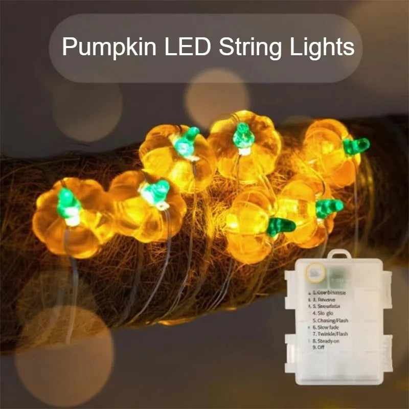 Doodad Co. Pumpkin String Lights — 10-LED Garland, Battery Powered Halloween Glow