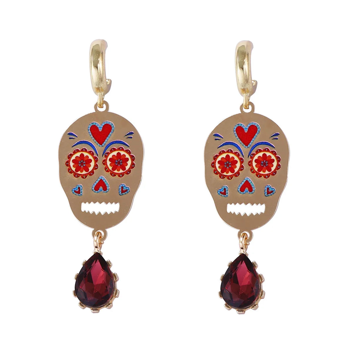 Doodad Co. Rhinestone Skull Drop Earrings — Vintage Halloween Statement Jewelry