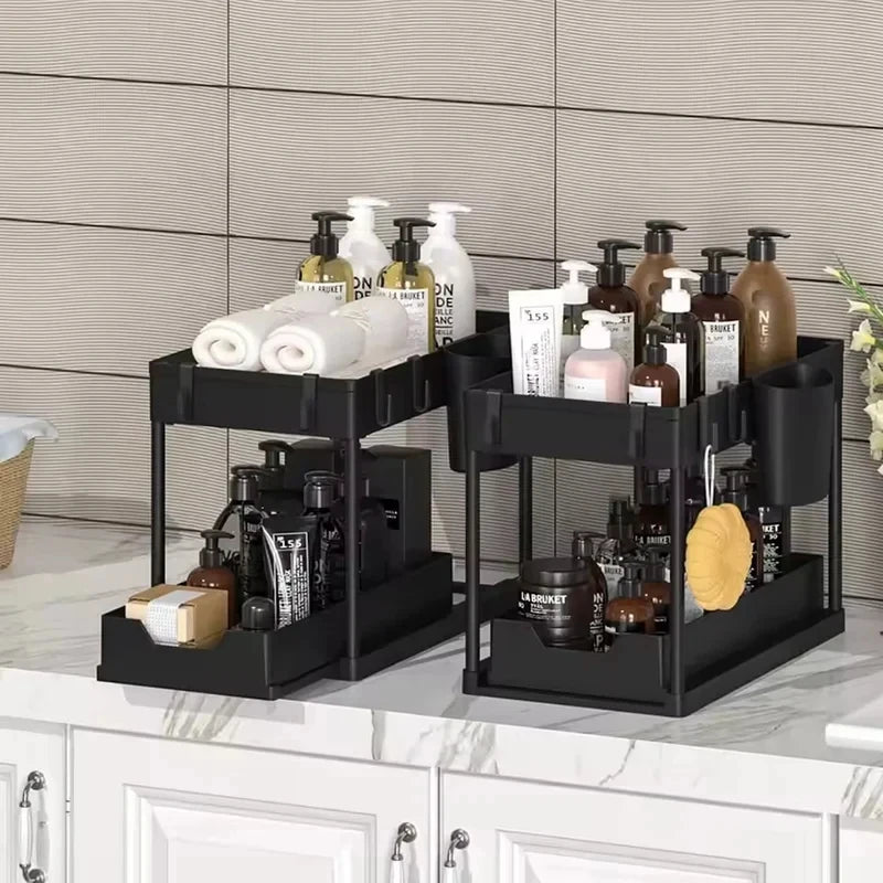 Doodad Co. Under-Sink Sliding Organizer — 2-Layer, Multipurpose Storage