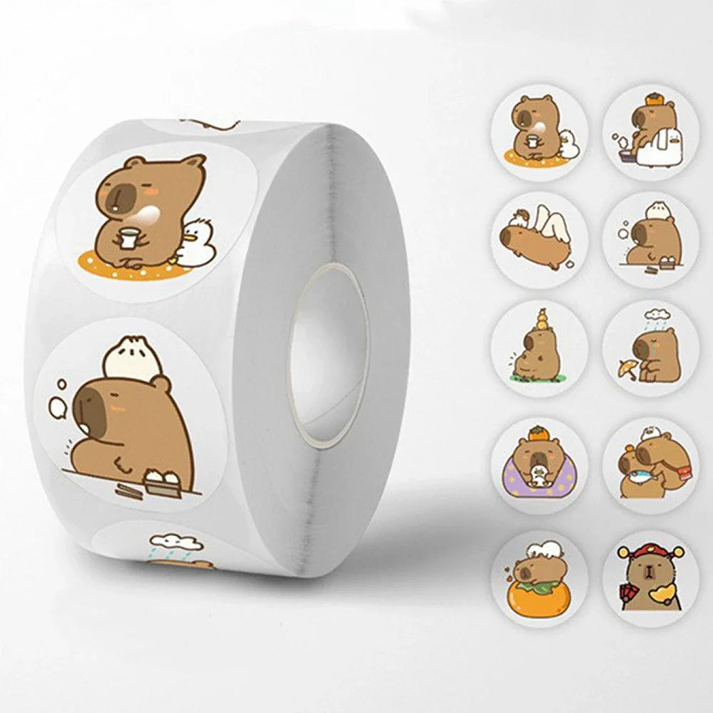 Doodad Co. Capybara Sticker Roll — Waterproof, 500-Piece Set