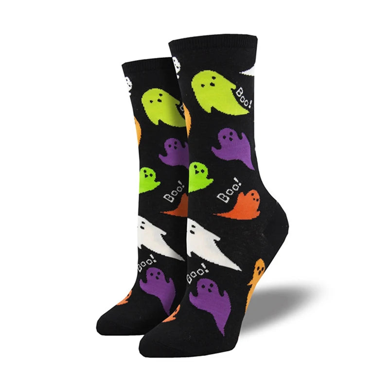 Doodad Co. Pumpkin Owl Crew Socks — Novelty Cotton, Unisex Halloween Fun
