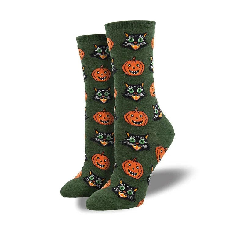 Doodad Co. Pumpkin Owl Crew Socks — Novelty Cotton, Unisex Halloween Fun