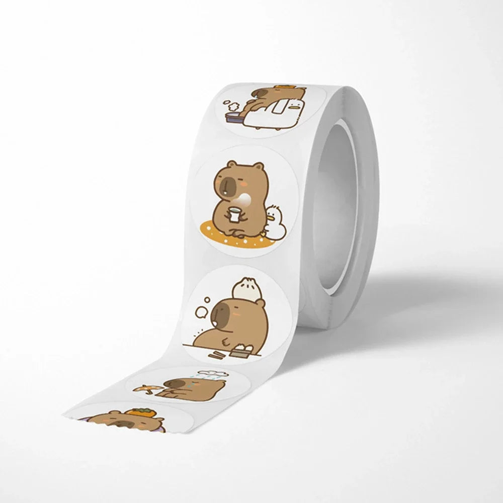 Doodad Co. Capybara Sticker Roll — Waterproof, 500-Piece Set