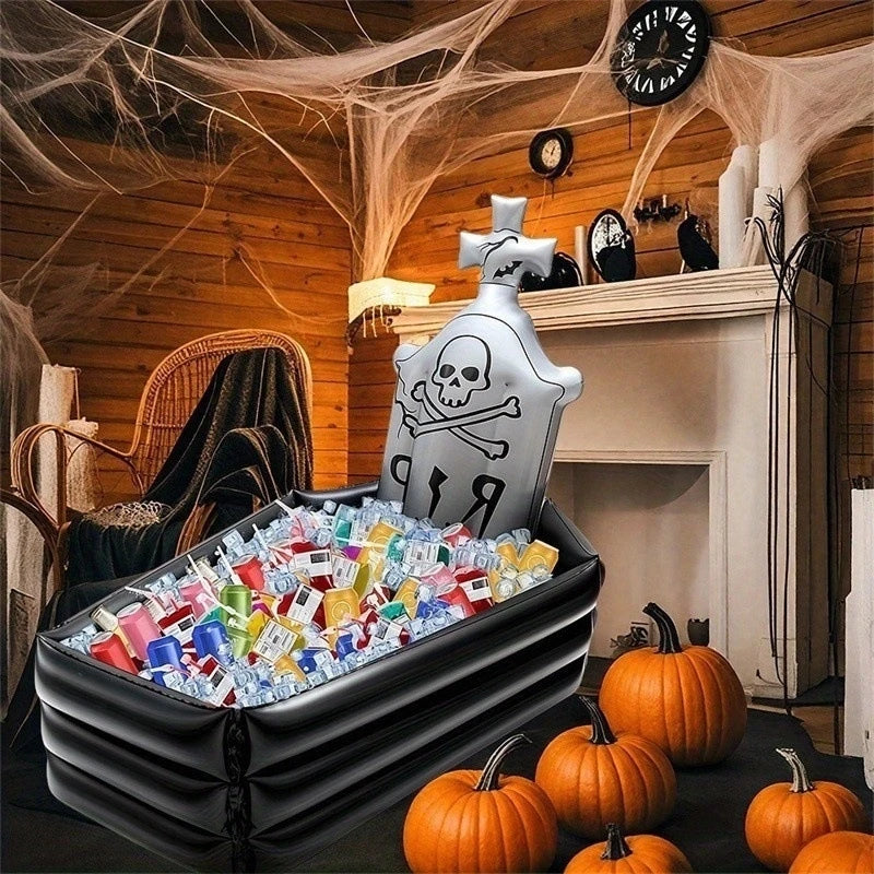 Doodad Co. Inflatable Skull Tombstone Prop — Giant Yard Decoration, Haunted House Showstopper