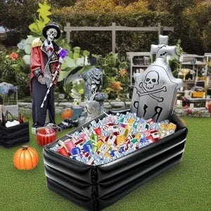 Doodad Co. Inflatable Skull Tombstone Prop — Giant Yard Decoration, Haunted House Showstopper