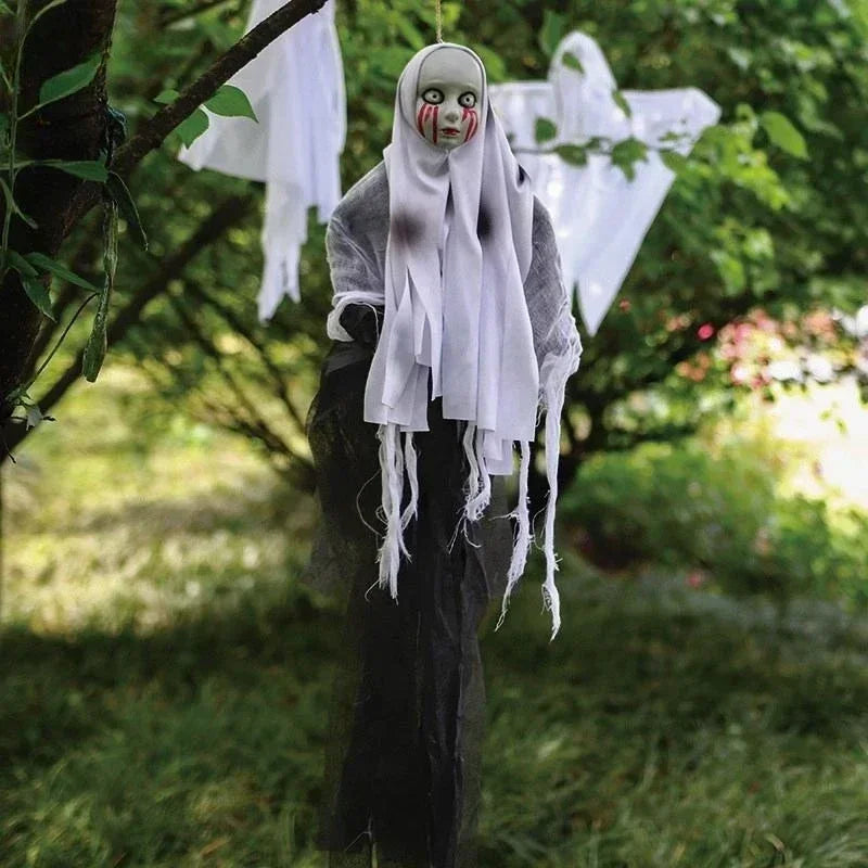 Doodad Co. Hanging Gauze Ghost — Skeleton Skull Yard Prop, Haunted House Decor