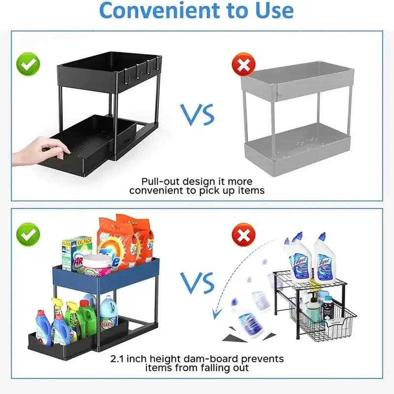 Doodad Co. Under-Sink Sliding Organizer — 2-Layer, Multipurpose Storage