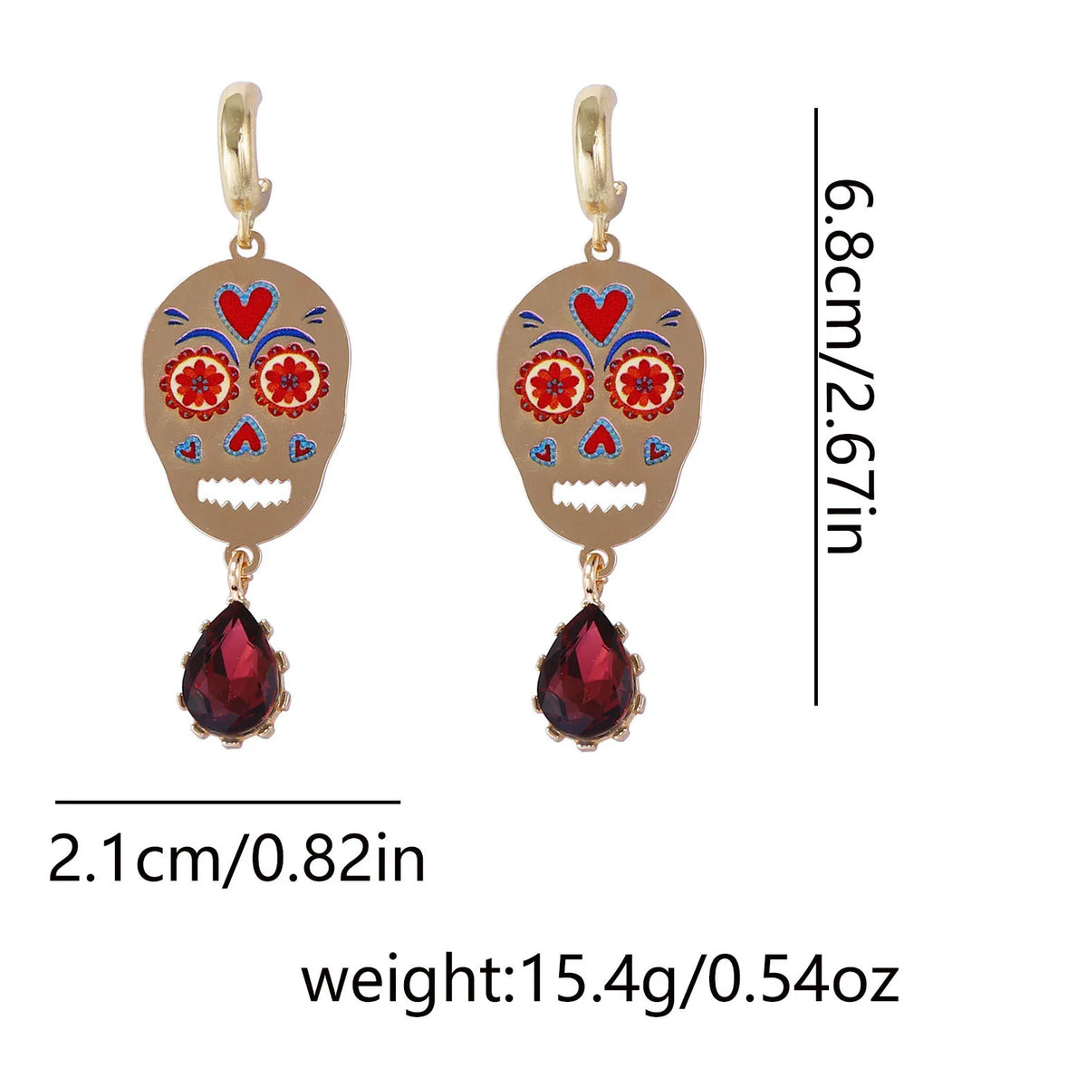 Doodad Co. Rhinestone Skull Drop Earrings — Vintage Halloween Statement Jewelry