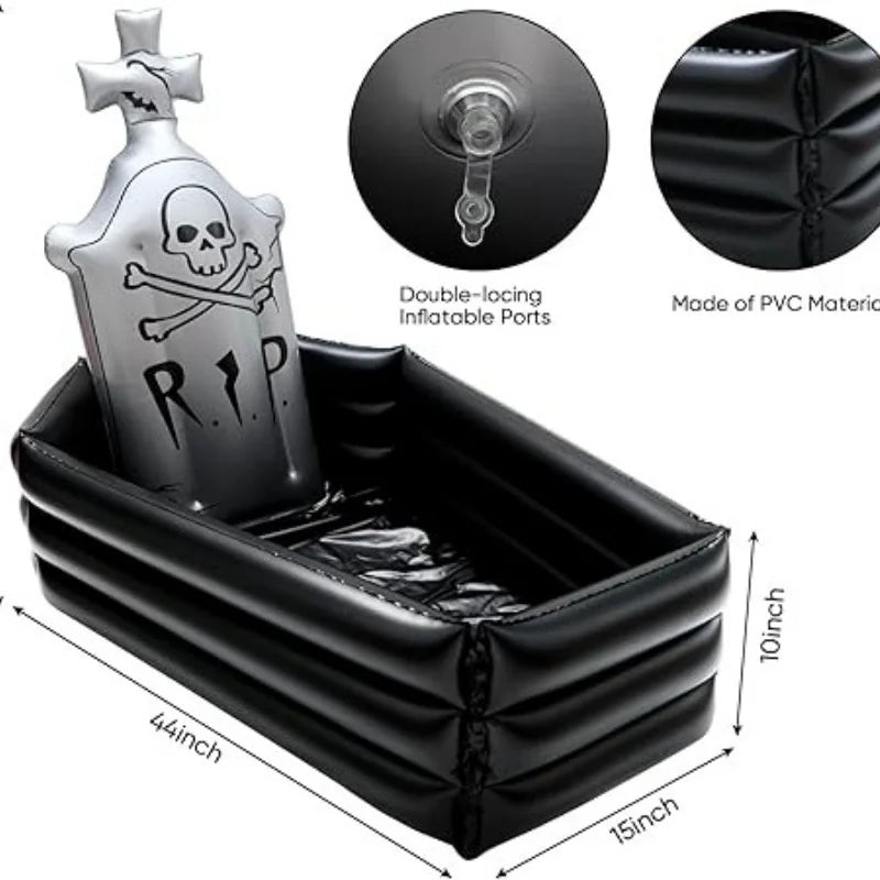 Doodad Co. Inflatable Skull Tombstone Prop — Giant Yard Decoration, Haunted House Showstopper