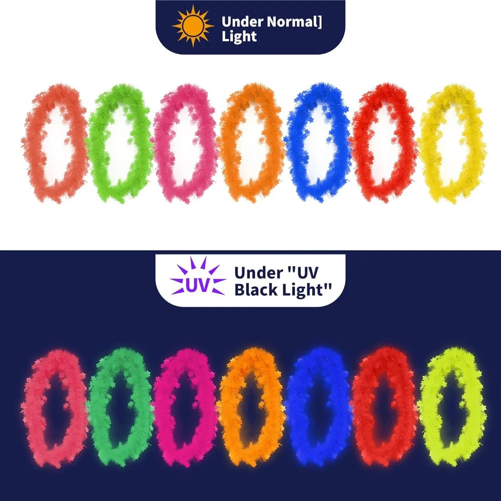 Doodad Co. Glow-in-the-Dark Tinsel Necklaces — Neon Blacklight Glow, 7-Piece Party Pack