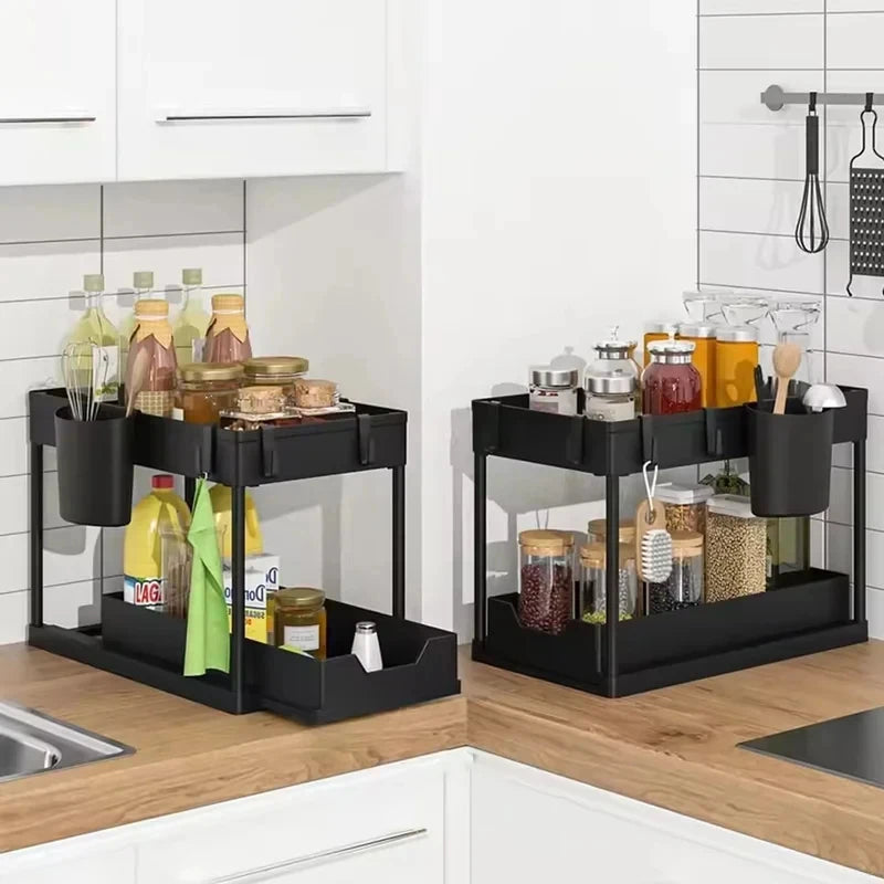 Doodad Co. Under-Sink Sliding Organizer — 2-Layer, Multipurpose Storage